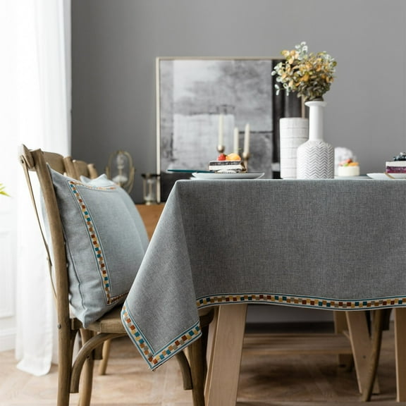 Enova Home High Quality Tablecloth, Thick Rectangle Cotton and Linen Water Resistant Table Protector Cover for Dining Table Decoration (Light Grey) -  54" x 78"