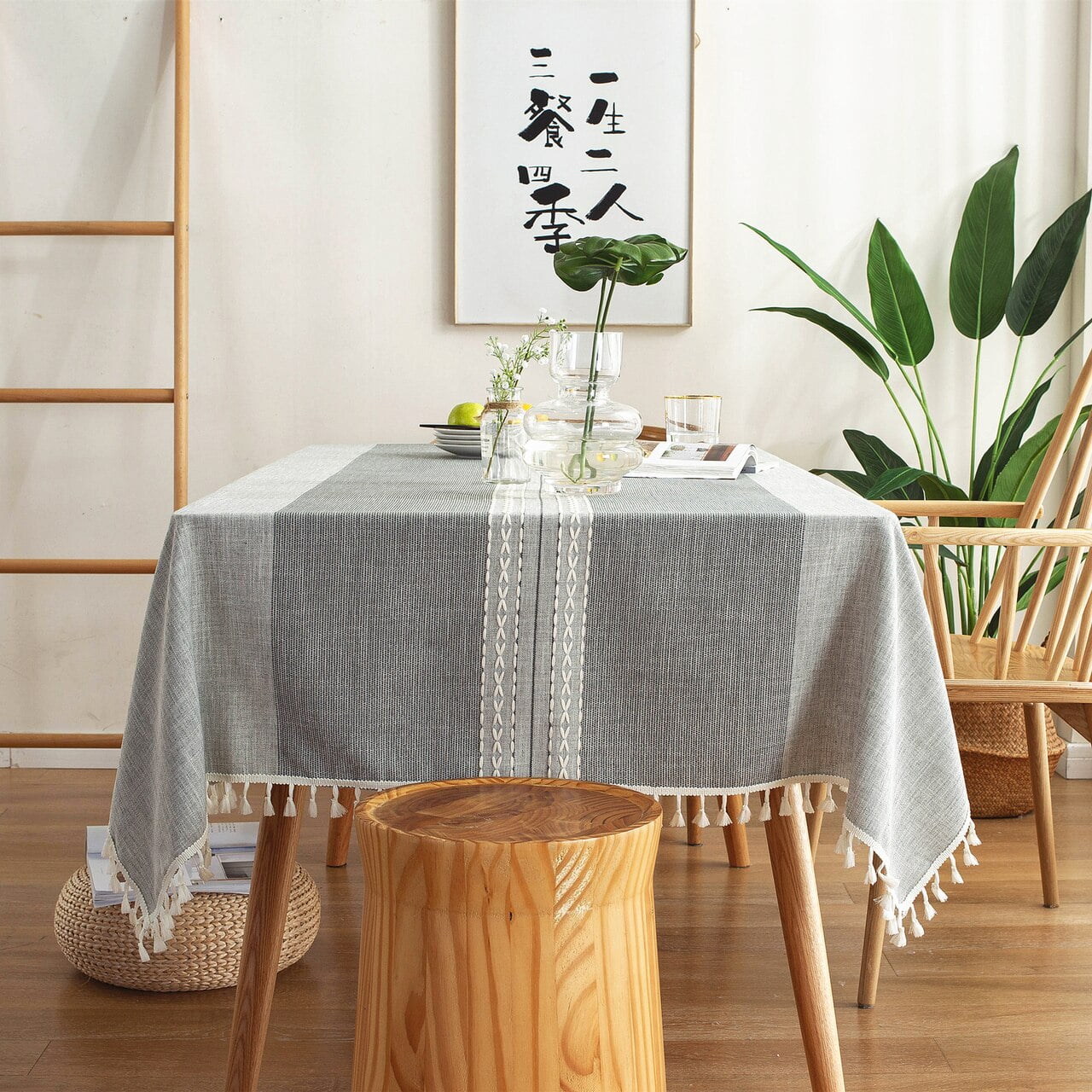 Enova Home High Quality Tablecloth with Tassels, Thick Rectangle Cotton and  Linen Table Cover for Dining Table Decoration (Light Grey) - 54\, image size:1280x1280