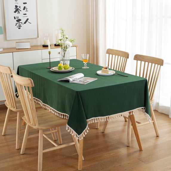 Enova Home High Quality Washable Rectangle Cotton tablecloths, Wrinkle Resistant Washable Dining Room Table linen for Rectangle Table Green - 55" x