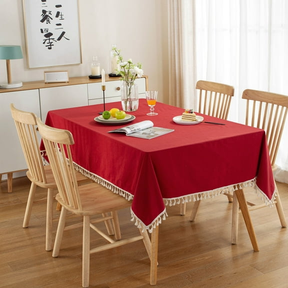 Enova Home High Quality Washable Rectangle Cotton tablecloths, Wrinkle Resistant Washable Dining Room Table linen for Rectangle Table Red - 55" x 78"
