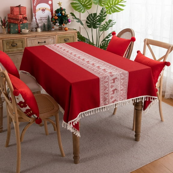 Enova Home High Quality Washable Rectangle Polyester tablecloths, Wrinkle Resistant Washable Dining Room Table linen for Rectangle Table Deer Pattern