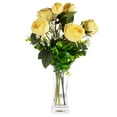 thumbnail image 1 of Enova Home Mixed Artificial Rose Floral Arrangements in Vase Table Centerpieces for Dining Room Decoration Yellow, 1 of 5
