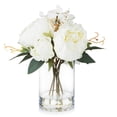 thumbnail image 1 of Enova Home Mixed Artificial Silk Peony and Hydrangea Flowers Arrangement in Cube Glass Vase With Faux Water (Cream), 1 of 4