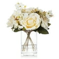 thumbnail image 1 of Enova Home Mixed Artificial Silk Rose Flower in Clear Glass Vase, Fake Floral Arrangement in Vase with Faux Water (Beige), 1 of 4