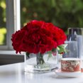 thumbnail image 1 of Enova Home Mixed Artificial Silk Rose and Hydrangea Flowers in Clear Cube Glass Vase with Faux Water (Red), 1 of 4