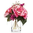 thumbnail image 1 of Enova Home Mixed Artificial Silk Roses Flowers Arrangement in Clear Glass Vase with Faux Water (Pink), 1 of 3