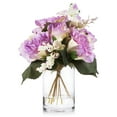 thumbnail image 1 of Enova Home Mixed Artificial Silk Roses Flowers Arrangement in Clear Glass Vase with Faux Water (Purple), 1 of 3