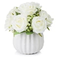 thumbnail image 1 of Enova Home Mixed Artificial Silk Roses Flowers Arrangement in White Ceramic Pot( Cream), 1 of 4