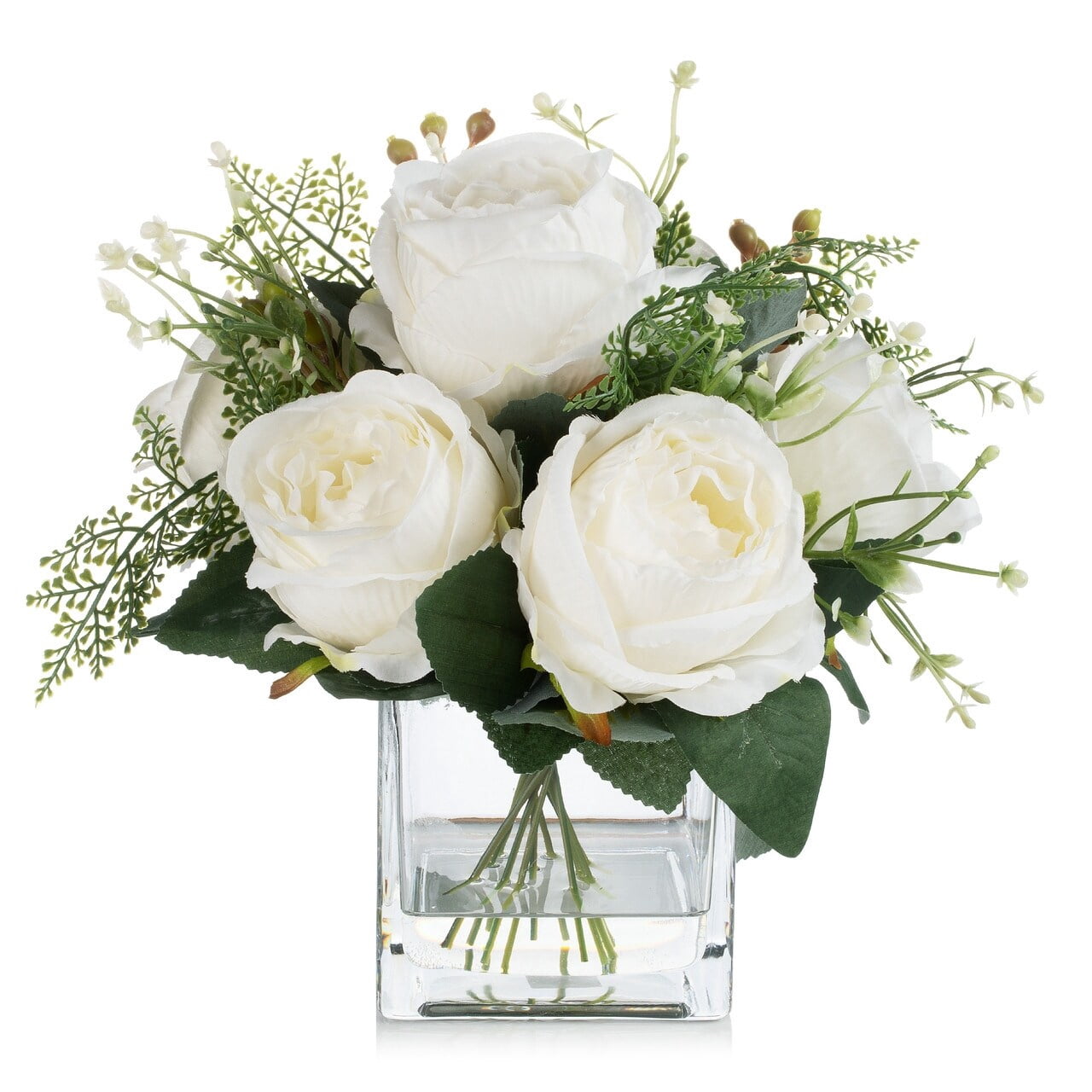Enova Home Mixed Peony Artificial Flowers in Vase with Faux Water, Silk ...