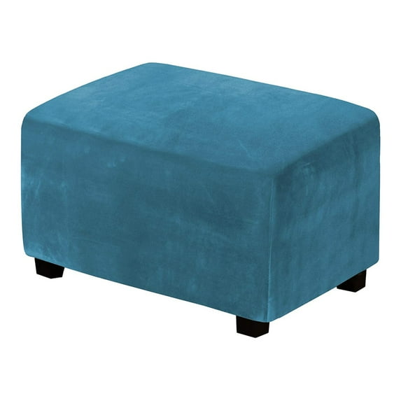 Enova Home One Piece Large Removable Stretch Velvet Fabric Ottoman Slipcovers with Elastic Bottom (Peacock Blue)