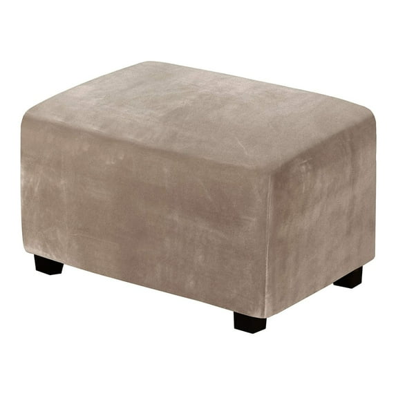 Enova Home One Piece Large Removable Stretch Velvet Fabric Ottoman Slipcovers with Elastic Bottom (Taupe)