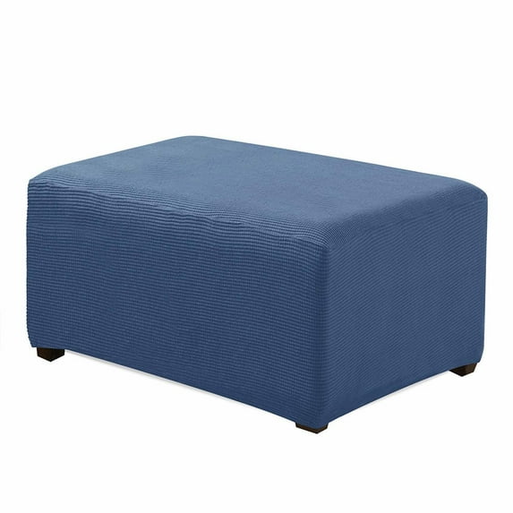 Enova Home Ottoman Solid Print Polyester and Spandex Slipcovers, Blue