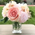 thumbnail image 1 of Enova Home  Pink Artificial Silk Peony Roses and Hydrangea Mixed Faux Flowers Arrangement with Clear Glass Vase for Home Decor Pink, 1 of 3