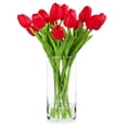 thumbnail image 1 of Enova Home Real Touch Tulip in Cylinder Glass Vase with Faux Water, Artificial Silk Flower Arrangement for Home Office Wedding Decoration (Red), 1 of 3