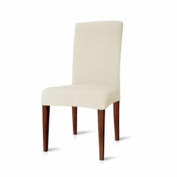 Enova Home Stretch Removable Washable Dining Chair Slipcover/Chair Protector, Elegant Knitting Jacquard Box Cushion Chair Cover (Set of 1, Ivory)