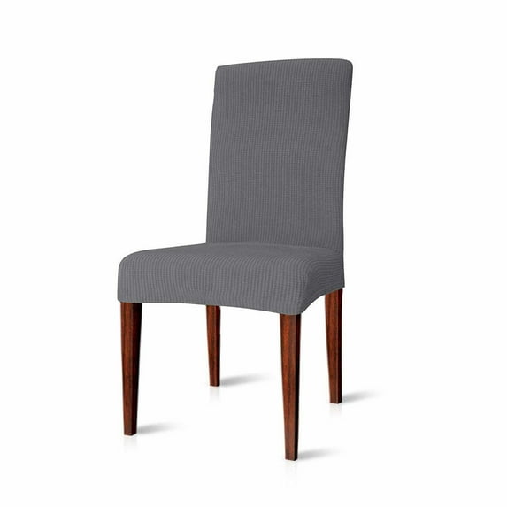 Enova Home Stretch Removable Washable Dining Chair Slipcover/Chair Protector, Elegant Knitting Jacquard Box Cushion Chair Cover (Set of 2, Light Grey)