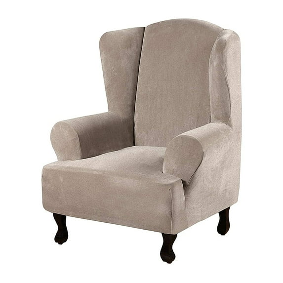 Enova Home Super Stretch Velvet Slip Resistant Stylish Wingback Chair Slipcover with Elastic Bottom (Taupe)