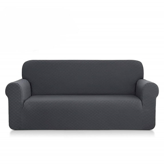 Enova Home Ultra Soft Rhombus Jacquard Polyester Spandex Fabric 3 Seaters Box Cushion Sofa Slipcovers (Gray)