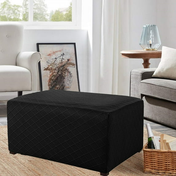 Enova Home Ultra Soft Rhombus Jacquard Polyester Stretch Fabric Oversized Ottoman Slipcover (Black)