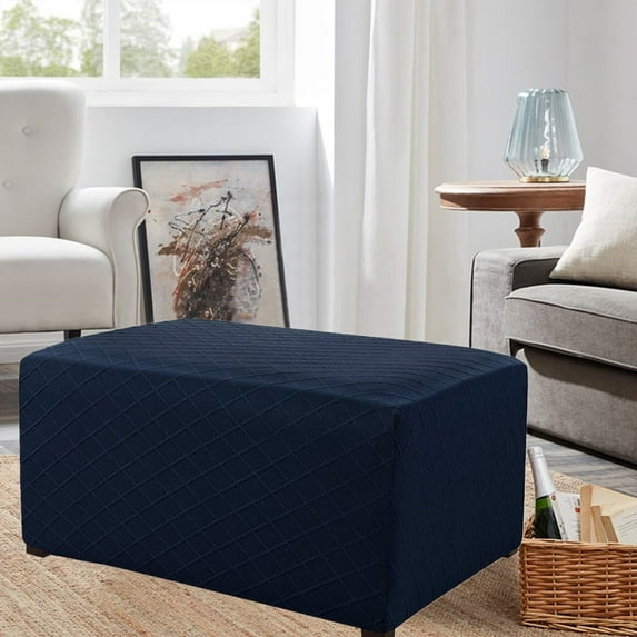 Enova Home Ultra Soft Rhombus Jacquard Polyester Stretch Fabric Oversized Ottoman Slipcovers (Dark Blue)