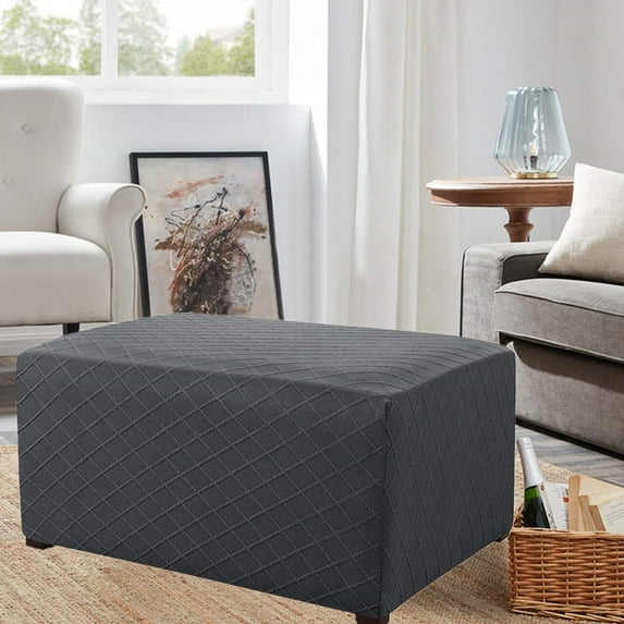 Enova Home Ultra Soft Rhombus Jacquard Polyester Stretch Fabric Oversized Ottoman Slipcovers (Gray)