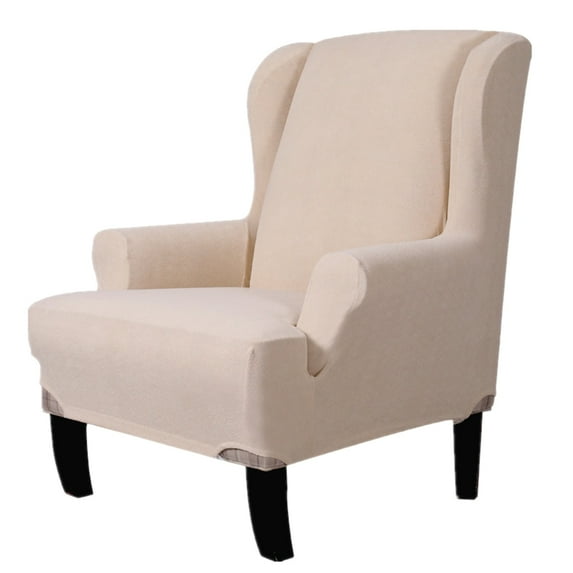 Enova Home Ultra Soft Stretch Fabric Wing Chair Slipcover Armchair Slipcovers Furniture Protector (Ivory)