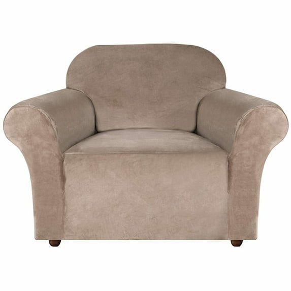 Enova Home Ultra Soft Thick Stretch Velvet Fabric 1 Seater Armchair Slipcovers for Living Room (Taupe)