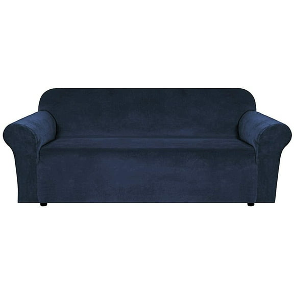 Enova Home Ultra Soft Thick Stretch Velvet Fabric 3 Seater Sofa Slipcovers for 3 Cushion Couch Covers (Dark Blue)
