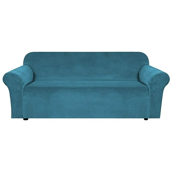 Enova Home Ultra Soft Thick Stretch Velvet Fabric 3 Seaters Sofa Slipcover for 3 Cushion Couch Covers (Peacock Blue)