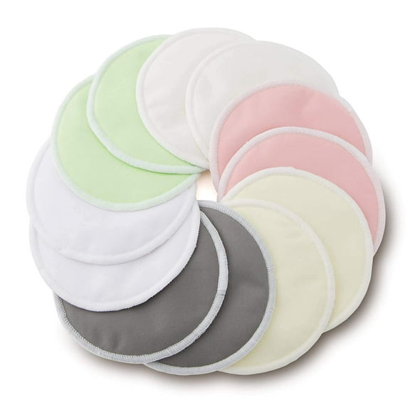 Enovoe 1 Count (Pack of 12) - Organic Bamboo Breastfeeding Pads with Laundry Bag - Super Soft, Machine Washable and Hypoallergenic - Multi Color