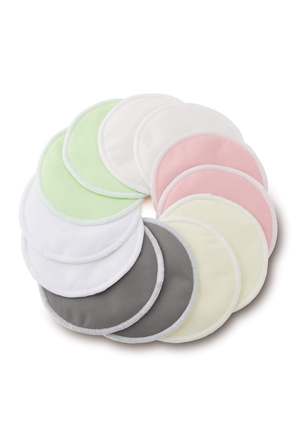 1 Count (Pack of 12) - Organic Bamboo Breastfeeding Pads with Laundry Bag - Super Soft, Machine Washable and Hypoallergenic - Multi Color