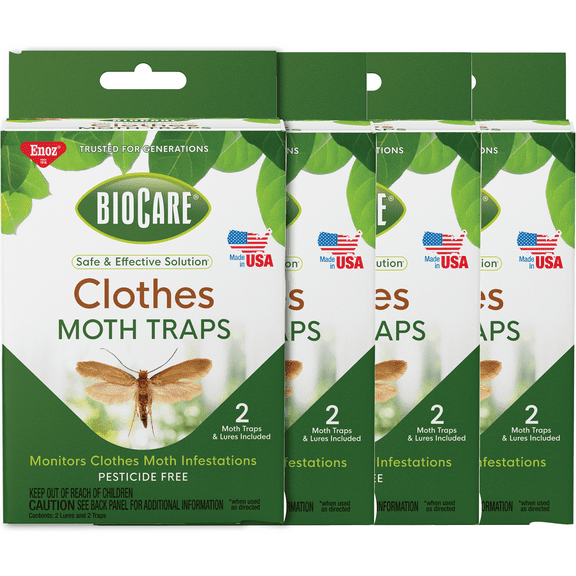 Enoz BioCare Pesticide-Free Clothes Moth Traps with Lures, Glue Traps, 8 Count