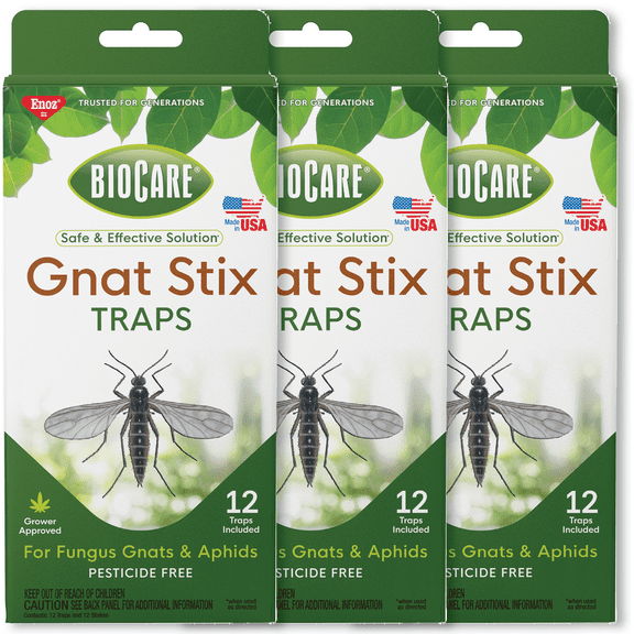 Enoz BioCare Gnat Stix Traps for Fungus Gnats and Aphids, Pesticide-Free Glue Traps, 36 Count