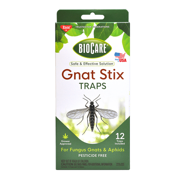 Enoz BioCare Gnat Stix Traps for Fungus Gnats and Aphids, Pesticide-Free Glue Traps, 12 Count