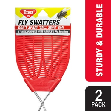 Enoz Fly Swatter, Wire Handled Plastic Fly Swatter, Assorted Colors, 2 Ct