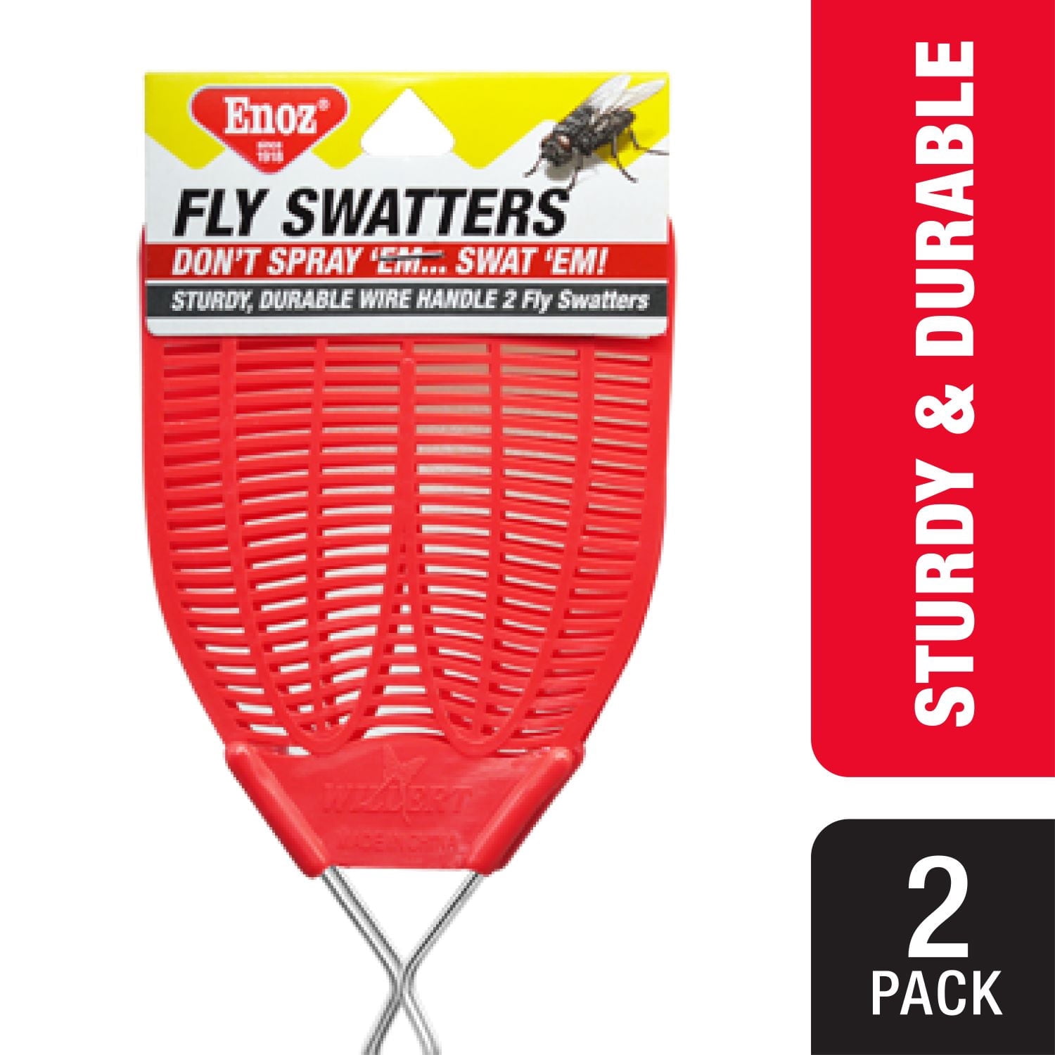 Enoz Fly Swatter for Flies and Other Insects, Wire‑Handled Plastic, Assorted Colors, 2 Count