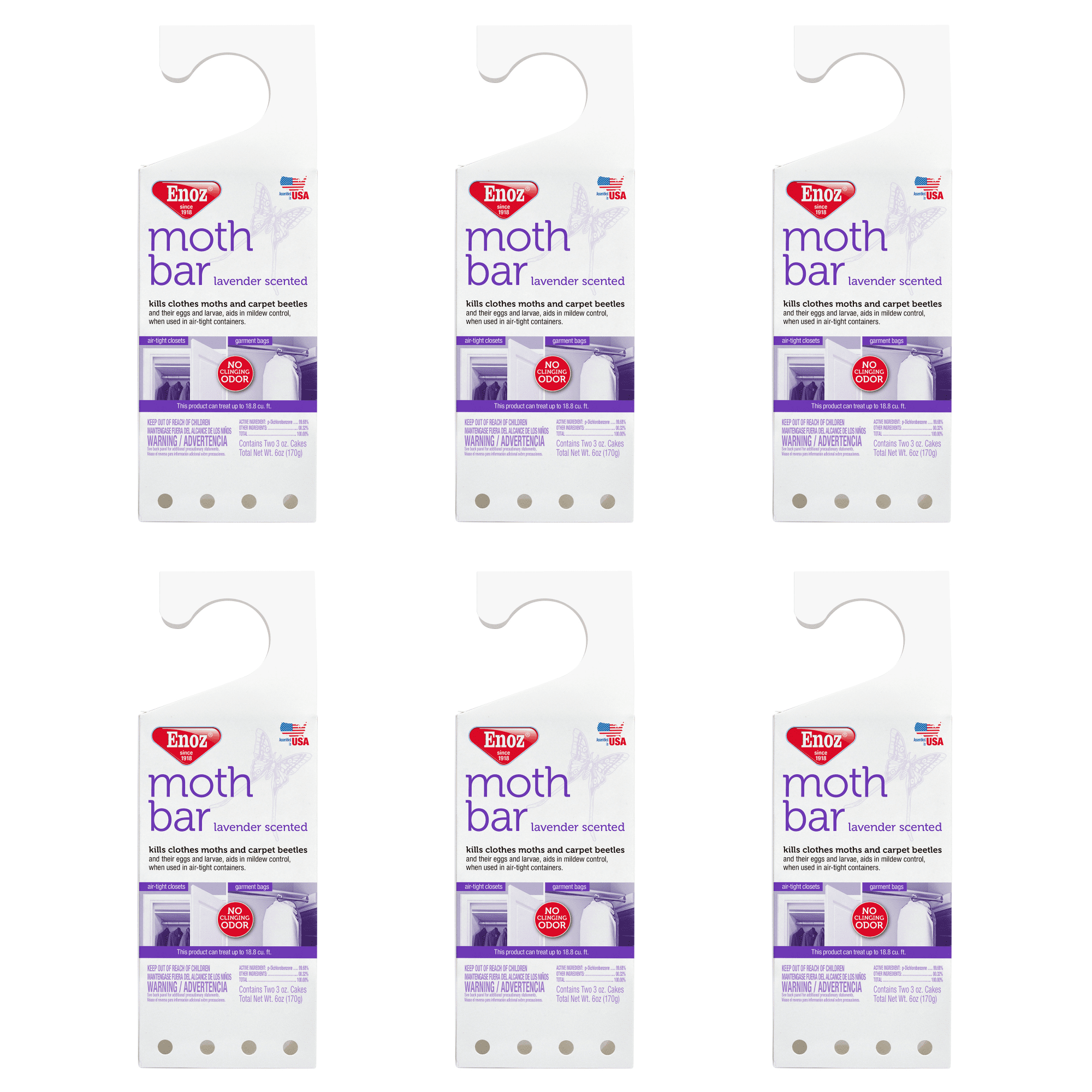 Enoz Lavender Scented Moth Bar, Kills Moths, Eggs & Larvae, 6 oz, 6 ct