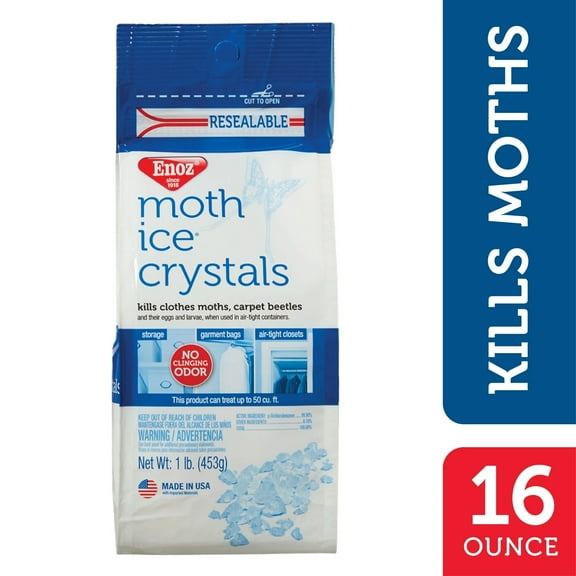 Enoz Moth Ice Crystals for Clothes Moths and Carpet Beetles, Resealable, 16 oz