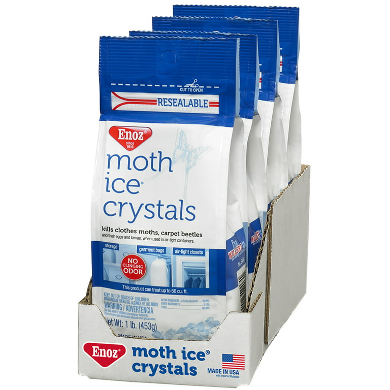 Enoz Moth Ice Crystals, Moth Killer for Clothes Moths and Carpet Beetles,  Resealable, 16 oz, 4 Ct