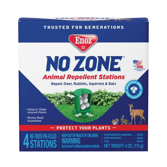 Enoz No Zone Indoor and Outdoor Animal Repellent Stations, Naphthalene Repellent, 4 oz, 4 Count