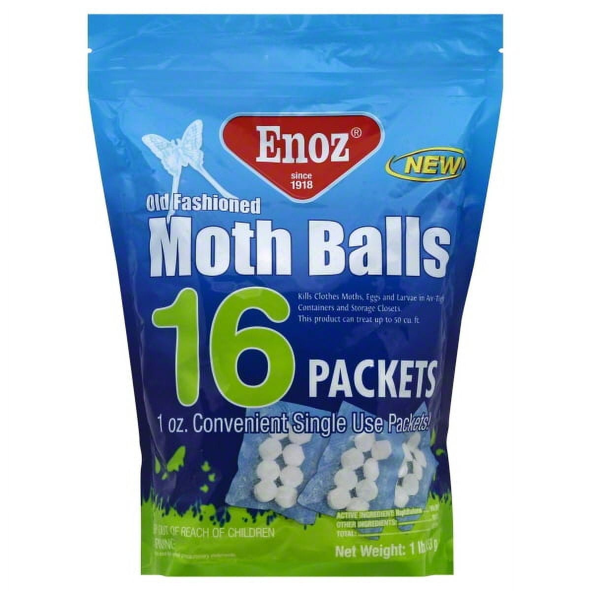 Enoz Old Fashioned Moth Balls, Resealable Pack, 1 oz Packets, 1 Lb