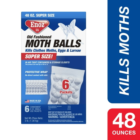 Enoz Old Fashioned Moth Balls, Naphthalene Balls, Single-Use Packets, 8 oz, 6 Pack