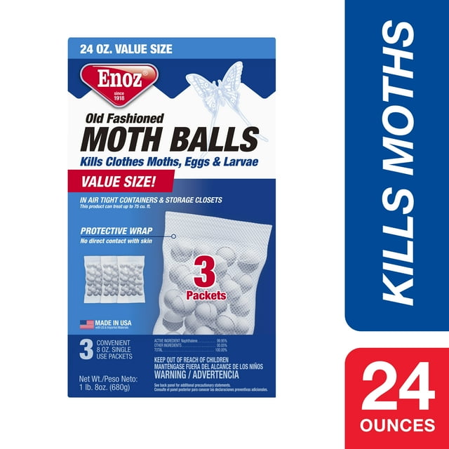 Enoz Old Fashioned Moth Balls, Naphthalene Balls, 24 oz, 3 Single Use 8 ...