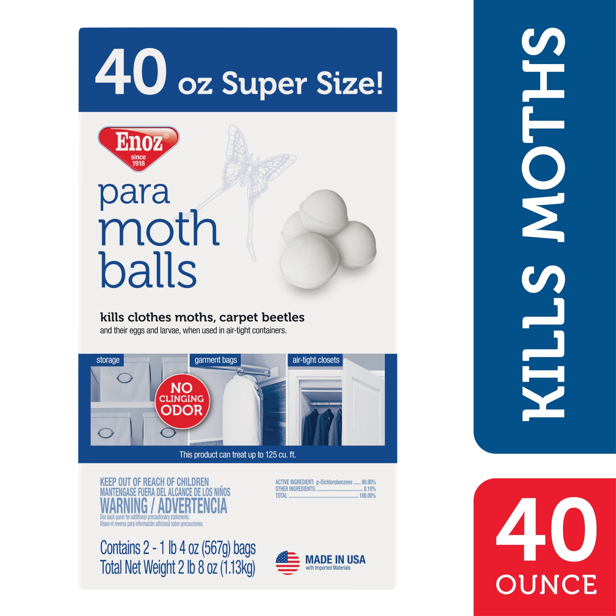 Enoz para Moth Balls, Kills Clothes Moths and Carpet Beetles, No Clinging  Odor, Use for Storage, 4 oz