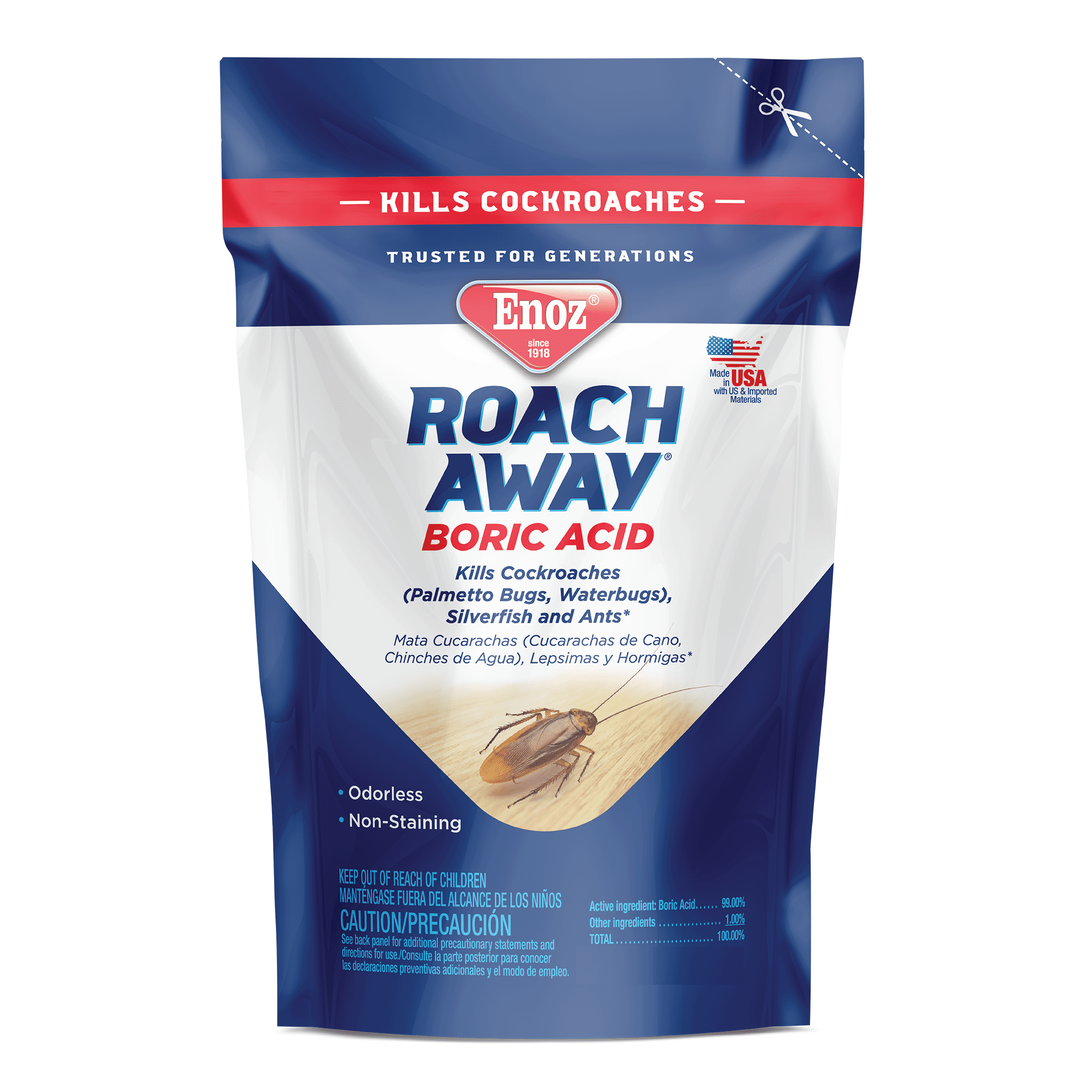 Enoz Roach Away Boric Acid Powder, Roach Killer, 18 oz Pouch