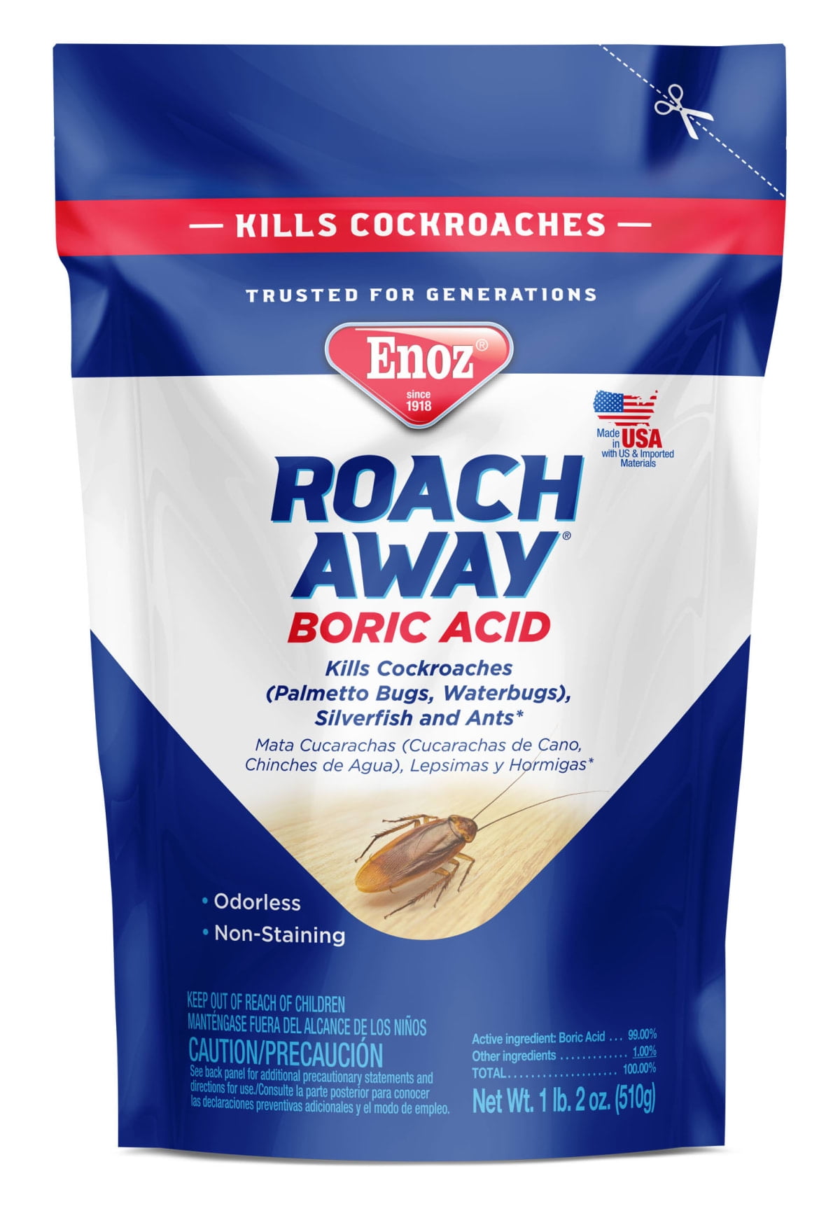 Enoz Roach Away Boric Acid Powder, Roach Killer, 18 oz Pouch