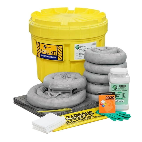 ENPAC 20-Gallon Emergency Response Universal Spill Kit (Includes Drum, Granular Absorbent, Pads, Socks, Disposal Bag, & Safety Equipment) - OSHA, UN, & DOT Compliant