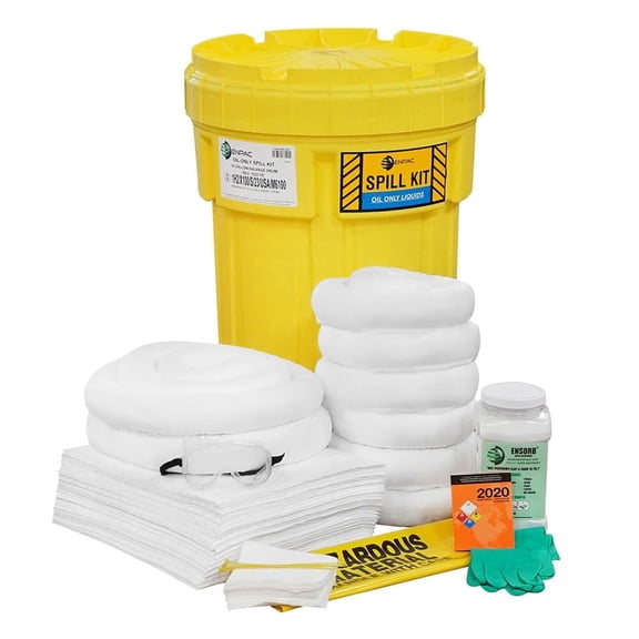 ENPAC 30-Gallon Emergency Response Universal Spill Kit (Includes Drum, Granular Absorbent, Pads, Socks, Disposal Bag, & Safety Equipment) - OSHA, UN, & DOT Compliant
