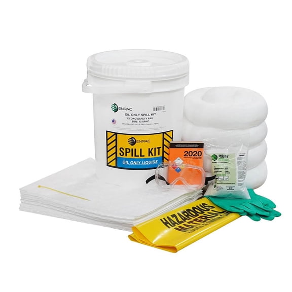 ENPAC 5-Gallon Emergency Response Oil Spill Kit (Includes Pail, Granular Absorbent, Pads, Socks, Disposal Bag, & Safety Equipment) - OSHA, UN, & DOT Compliant