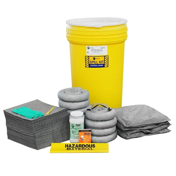 ENPAC 55-Gallon Emergency Response Universal Spill KIT with Locking Lid (Includes Drum, Granular Absorbent, Pads, Socks, Pillows, Disposal Bag, & Safety Equipment) - OSHA, UN, & DOT Compliant